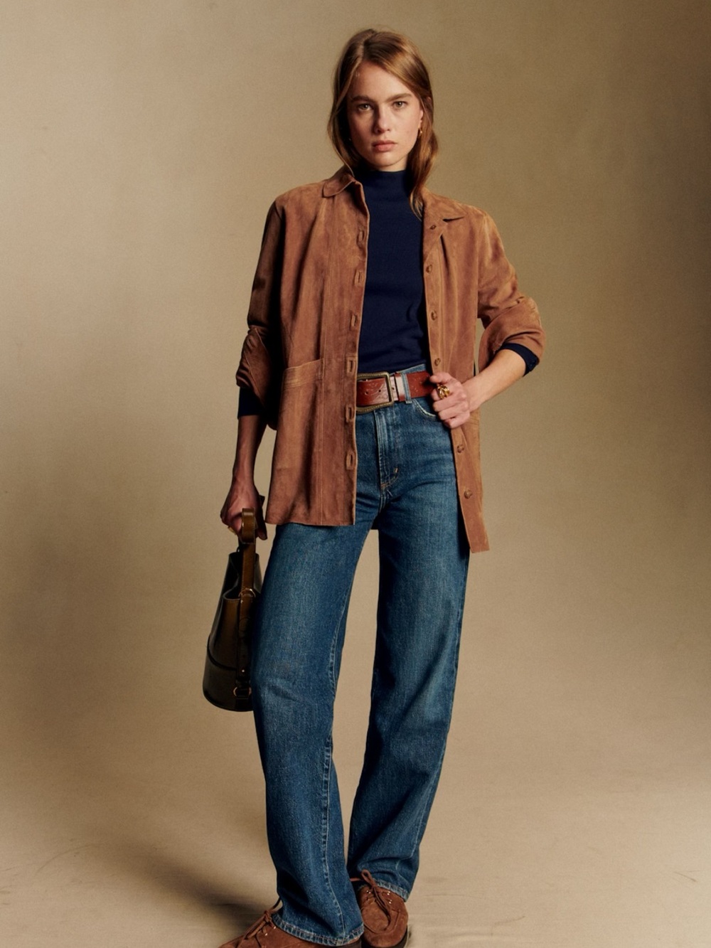 Sezane Will Jacket Camel Suede - Size S